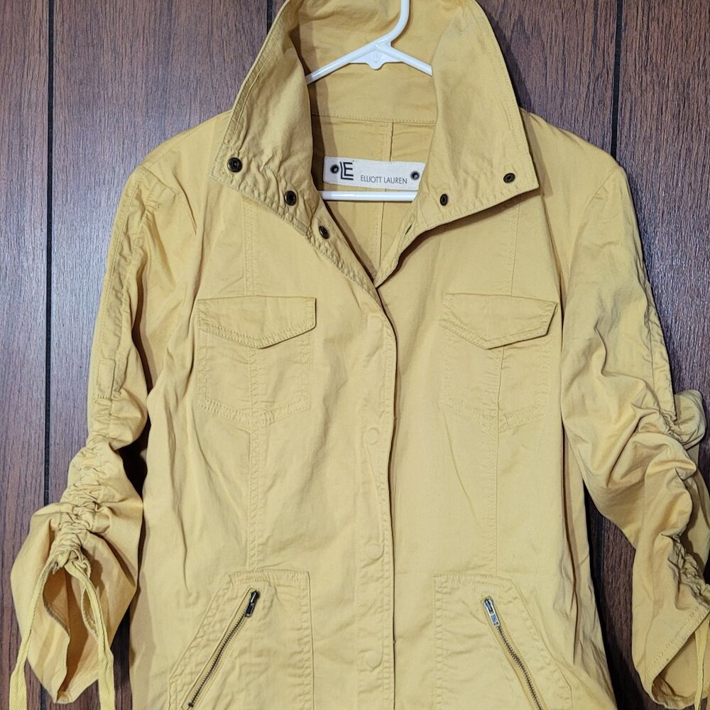 Vintage Y2K Elliot Lauren Mustard Yellow Cotton Snap Button Down Utility Jacket